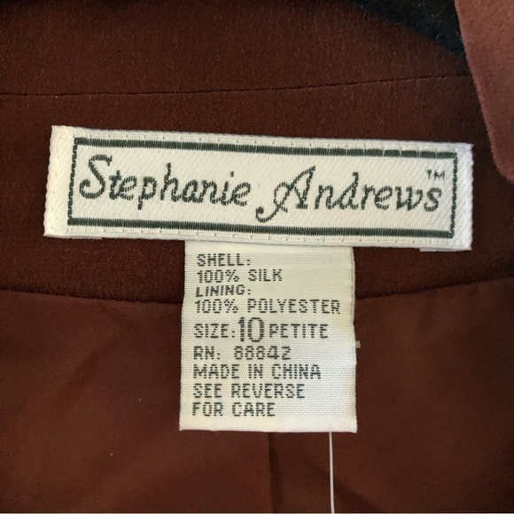 Vintage Sephanie Andrews brown 100% silk double button menswear blazer in 10P - Picture 5 of 7